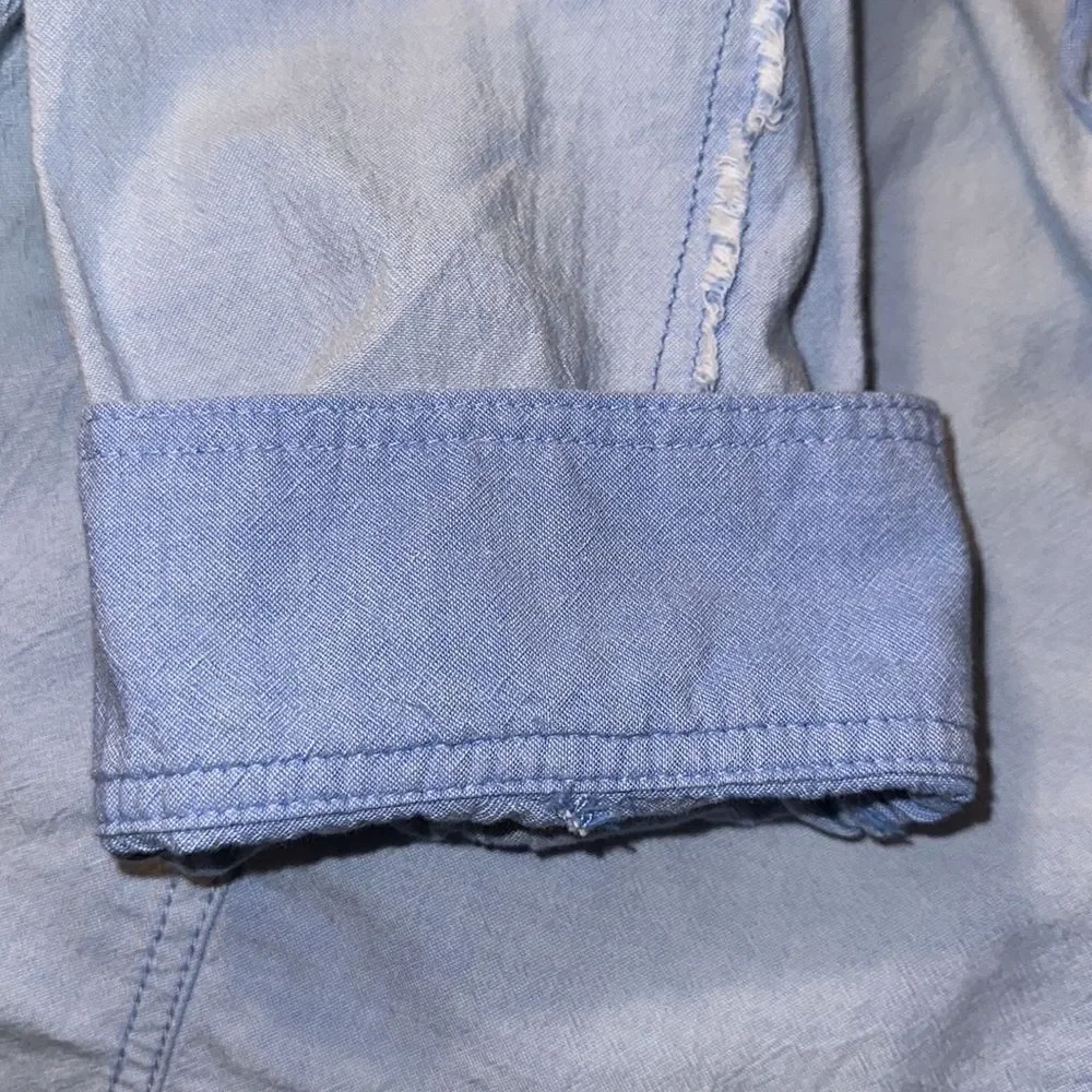 free people M-L Blue Chambray Denim Vintage Wash Distressed Shirt Tunic